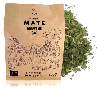 Imagen del producto de YVY MATÉ – Yerba Mate con Menta, 500 g – menta suave, sin amargor, no ahumada – ideal para principiantes, energizante
