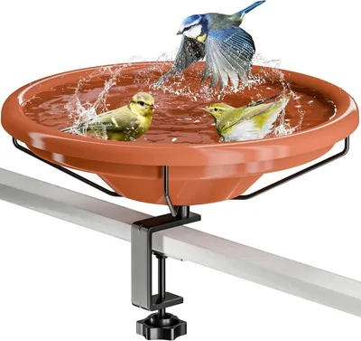 Produktbild von Vogelbad - 30 cm - mit Ständer - ogelbad für Terrasse/Balkon - frostfest, sturmfest, rostfrei - für Wildvögel – Braun