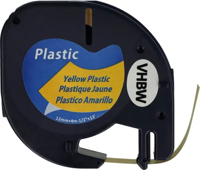 Produktbild von vhbw Schriftband-Kassette Plastik kompatibel mit Dymo LetraTag Plus LT-100T, XM, QX50, XR Etiketten-Drucker 4m x 12mm Schwarz auf Gelb