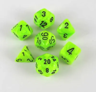 Produktbild von Chessex Vortex klar grün schwarz Polydice Würfel Set 7 Stück