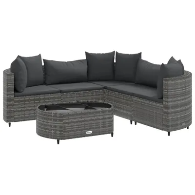 Produktbild von 6-tlg. Garten-Sofagarnitur mit Kissen Grau Poly Rattan