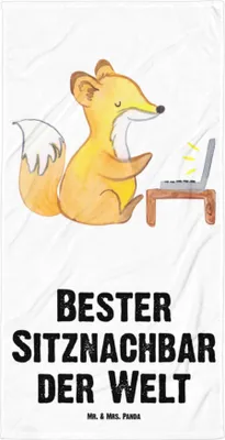 Produktbild von Mr. & Mrs. Panda Badelaken Fuchs Bester Sitznachbar der Welt - Weiß - Geschenk, Nachbar, Duschtuch, Badehandtuch, Mitstudent, Uni, frottierhandtuch, Handtuch, Kommilitone