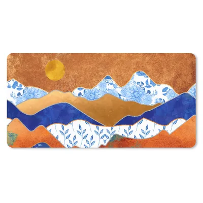 Produktbild von MuchoWow® Schreibtischunterlage Gold - Delfter Blau - Berge 80x40 cm - XXL Mauspad - Gaming Mauspad