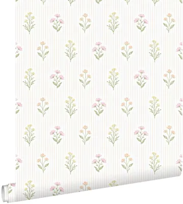 Produktbild von ESTAhome Tapete Blumen und Streifen Grün, Rosa und Gelb 50 x 900 cm