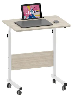 Obrázok produktu pre Počítačový stôl s nastaviteľnou výškou, s kolieskami a držiakom na iPad, rozmer 60x40 cm, biela farba