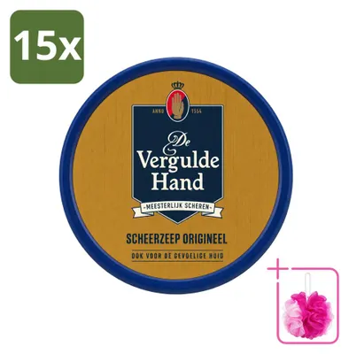 Productafbeelding van 15 x De Vergulde Hand, originele scheerzeepblokjes - 75 g - Voordeelverpakking - 15 stuks