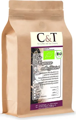 Produktbild von Biologischer Espresso Crema | Cafe entkoffeiniert 100 % Arabica 500g entkoffeinierter Kaffee gemahlen im Kraftpapierbeutel