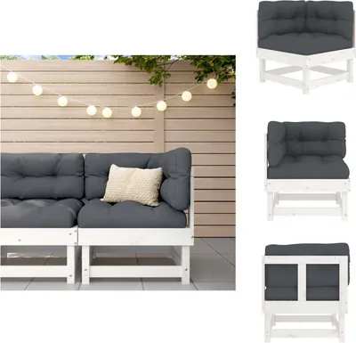 Produktbild von vidaXL Ecksofa mit Kissen Weiß Massivholz Kiefer -  Gartensofaelemente