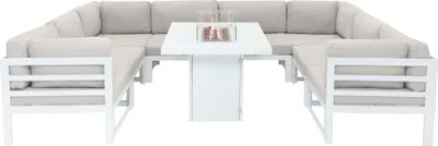 Produktbild von Modulares Gartenmöbel Set Weiß 9-teiliges Sofa Tisch & Feuerstelle Outdoor Set