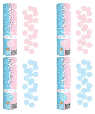 Produktbild von 4 Konfettikanone Babyshower 2x hellblau Junge 2x rosa Mädchen