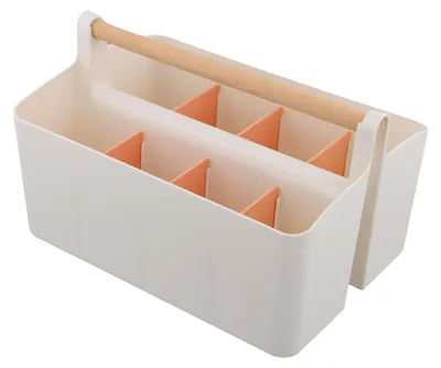 Aufbewahrungsbox mit 6 Trennwänden, 25x18x15 cm, weiß/rosa