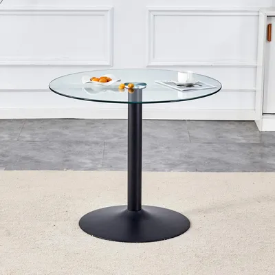Produktbild von Moderner Glas-Esstisch 85 cm, schwarz, gehärtetes Glas, minimalistisch