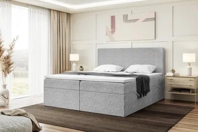 Produktbild von MEBLINI Boxspringbett mit Bettkasten - Gepolstert Doppelbett mit Matratze und Topper - Polsterbett mit Stauraum - Bett mit Kopfteil - Stauraumbett - ZLATAN - 200x220 - H3/Grau Webstoff