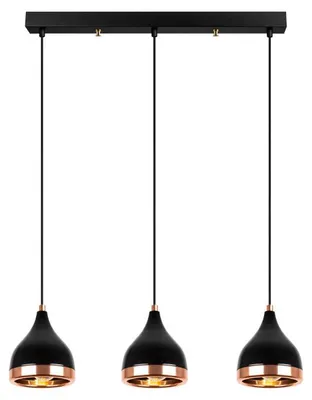 Image de Suspension Luminaire en métal noir et cuivre 65 x 14 cm hauteur 111 cm 3 lumières E27 40 W IP20