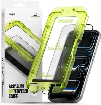 Immagine prodotto di Vetro temperato antiriflesso con applicatore per iPhone 17 Pro, Ringke Easy Slide AR, 1 pezzo, cornice nera
