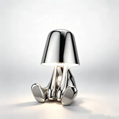 Produktbild von Dekorative Lichter zum Berühren,Thinker Statue LED Tischlampe – 3 Lichtmodi, Touch dimmbar, USB Akku, dekorative Denker Figur,Geschenkauswahl–Silver