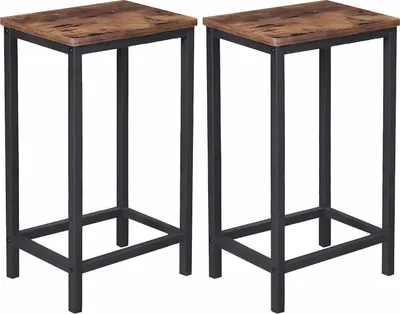 Zdjęcie produktu dla BEGRYF Stołek barowy zestaw 2 ciemnobrązowy 65 cm wysokości 40x30 Stołek kuchenny Stołek bez oparcia Industrialny metal Drewno