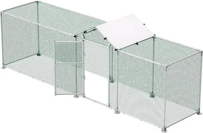 Imagen del producto de Gallinero con área de esparcimiento de 4x1x1,5 metros, con estructura de acero galvanizado. Jaula para animales pequeños, jaula para gatos, gallinero con puerta, sistema de cierre y cubierta impermeable.  Ideal para gallinas, conejos y patos
