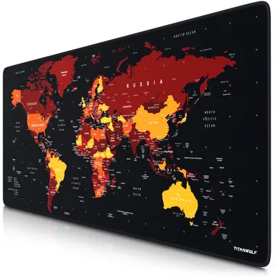 Imagen del producto de Alfombrilla para ratón Titanwolf Gaming XXL, 900 x 400 x 3 mm, base para escritorio, lavable, base antideslizante, velocidad y precisión, mapa mundial en rojo