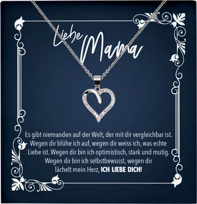 Produktbild von 22Feels Echt Silber Halskette - Liebe Mama Geschenk Geburtstag Muttertag Mutter Schmuck Set für Frauen - Herz Anhänger, Karte