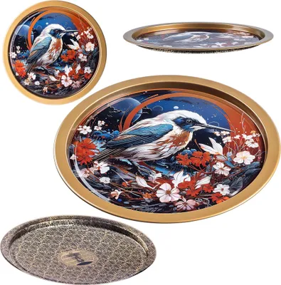Produktbild von Serviertablett - Rundes Metalltablett - 32,5 cm - Lithografiert - Motiv Nachtangler