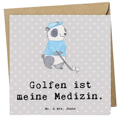 Produktbild von Mr. & Mrs. Panda Glückwunschkarte Panda Golfen - Grau Pastell - Geschenk, Golfplatz, Klappkarte, faltkarte, doppelkarte, anlasskarte, Golfturnier, Grußkarte, Golf spielen
