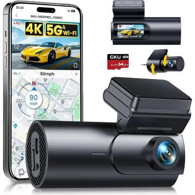 Zdjęcie produktu dla Wideorejestrator Kamera samochodowa przód i tył - 4K i 1080p - 64 GB - 170° - WiFi i GPS - Czarny - Nagrywanie w pętli i czujnik G