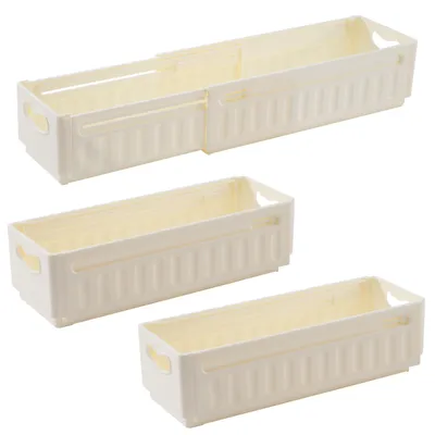 Produktbild von Omgoods – Set aus 3 Aufbewahrungsboxen – Kunststoff – Organizer mit Griff – Aufbewahrungskörbe – für Küche/Bad/Büro – 47,5 x 8 x 10 cm – Aufbewahrungsbox
