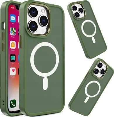 Imagen del producto de Funda magnética con MagSafe, color verde mate, para iPhone 15
