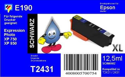 Produktbild von Dr. Inkjet Ersatzpatrone - schwarz - mit 12,5ml Inhalt ersetzt T2431XL