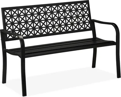 Produktbild von Relaxdays Gartenbank, 2-Sitzer, Terrasse, Balkon, Stahl, geometrisches Design, HBT: 85 x 127 x 62 cm, Sitzbank, schwarz
