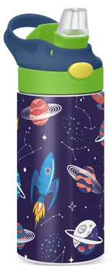 Isolierte Kinder-Trinkflasche mit Strohhalm, 350 ml, Edelstahl, auslaufsicher