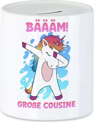 Produktbild von Bäääm Große Cousine Spardose Einhorn Schwangerschaft Ankündigung Babyparty Babyshower Cousin & Cousine