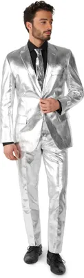 Produktbild von Shiny Silver Kostüm Anzug - Für Karneval Silvester Größe: 48