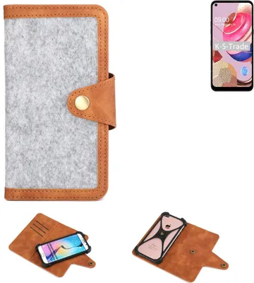 Produktbild von K-S-Trade Handyhülle kompatibel mit LG Electronics K51S Schutzhülle Filz-Hülle Kunst-Leder hellgrau braun (1x)