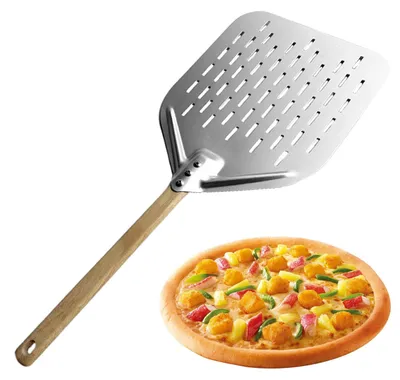 Zdjęcie produktu dla Szpatułka do pizzy z drewnianym uchwytem i otworami