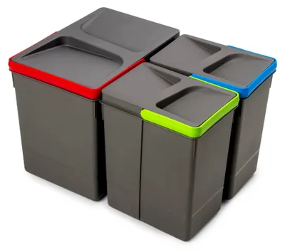 Zdjęcie produktu dla Emuca Zestaw pojemników do recyklingu do szuflad kuchennych Recycle, wysokość 266 mm, 1x15 litrów, 2x7 litrów, Plastik, Szary antracytowy