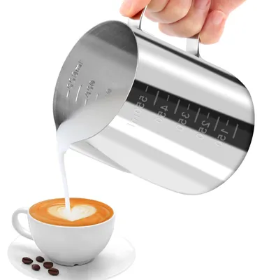 Melkkännchen 600 ml, Edelstahl, mit Maßskala, für Barista