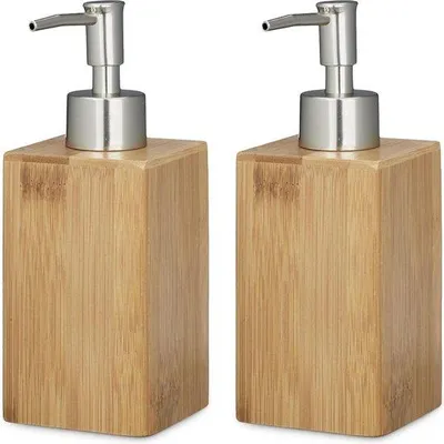 Zdjęcie produktu dla Dozownik mydła do rąk z bambusa o pojemności 240 ml – dozownik płynu z pompką – ręczny – wymiary ok. 18 x 6,5 x 8 cm – kolor naturalny