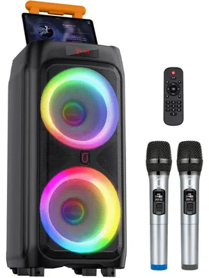 Immagine prodotto di Apparecchio per karaoke, altoparlante Bluetooth portatile, luci da discoteca, nero