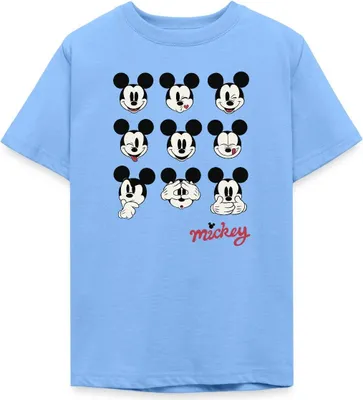 Produktbild von Mickey & Minnie Mickey Mouse Gesichtsausdrücke Teenager T-Shirt, 134/146 (9-11 Jahre), Himmelblau