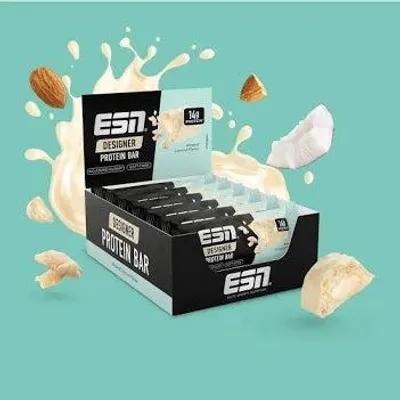 Produktbild von ESN Designer Protein Bar Almond Coconut – 12 x 45 g Proteinriegel mit Mandel & Kokos + Heartforcards Versandschutz