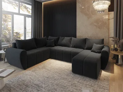 Produktbild von Masseno Ecksofa MADISON XL L-S mit Schlaffunktion U-Form, Sofa mit Bettkasten, Wohnzimmersofa, Couch, Soffa, Bettsofa, Couchgarnitur- Schwarz, SAWANA 14
