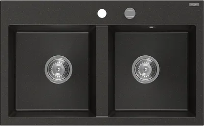 Immagine prodotto di Mexen Hektor lavello in granito a 2 vasche 800 x 480 mm, nero/oro metallico, sifone cromato - 6521802000-75