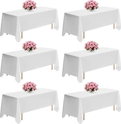 Image de VEVOR 6 x nappe Linge de table 1778x3048 mm, protection de nappe réutilisable, nappe en tissu polyester lavable en machine pour fêtes mariages banquets événements formels, blanc