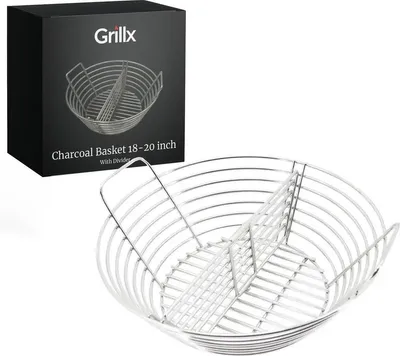Produktbild von Grillx Kohlekorb 18, 19, 20 Zoll – Mit Herausnehmbarem Teiler – Edelstahl – Kamado Zubehör