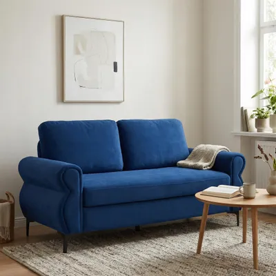 Produktbild von MODFU gepolstertes Sofa Zweisitzer mit Rückenlehne und Armlehnen modernes Wohnzimmersofa Komfortsofa mit Federkern für Wohnzimmer oder Schlafzimmer geeignet Blau