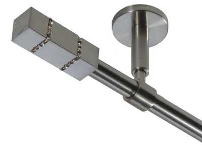 Produktbild von Gardinenstange Set Edelstahl Look Metall Ø 16mm zur Deckenträger 1-lauf Modern mit Kristall, Länge wählbar D11 E27