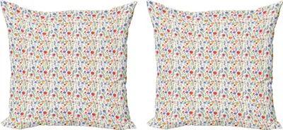 Zdjęcie produktu dla Zestaw poszewek na poduszki ABAKUHAUS Flower (2 szt.), kompozycja kwiatów z kwitnącą ilustracją przyrody, płatek i liść, 40 x 40 cm, wielokolorowy