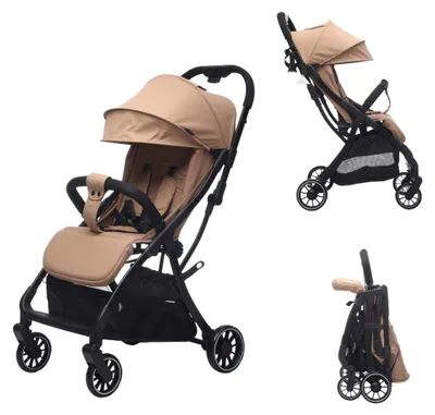 Productafbeelding van Cabino Buggy Compact Plus Beige – een lichte kinderwagen, geschikt als handbagage, opvouwbaar, geschikt tot 22 kg, verstelbare rugleuning, inclusief tas en regenbescherming